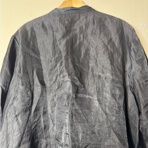 Citron Plus 2X Black Linen-Blend Toggle-Front 3/4 Sleeve Shirt or Light Jacket - Picture 10 of 11
